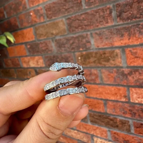 Serpenti Snake Silver Gold Triple Crystal Resizable Ring - Picture 17 of 17